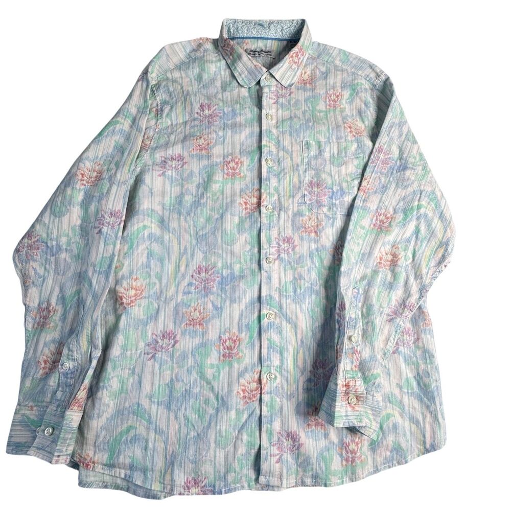 Tommy Bahama Barbados Breeze Why So Koi Stretch-Linen Blend Shirt Size XL